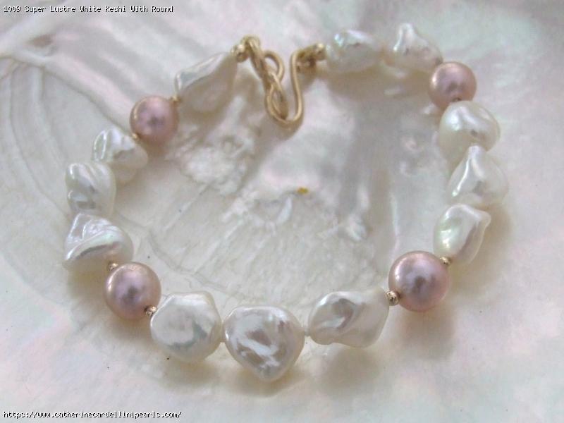 Super Lustre White Keshi With Round Metallic Lilacs Freshwater Pearl Bracelet
