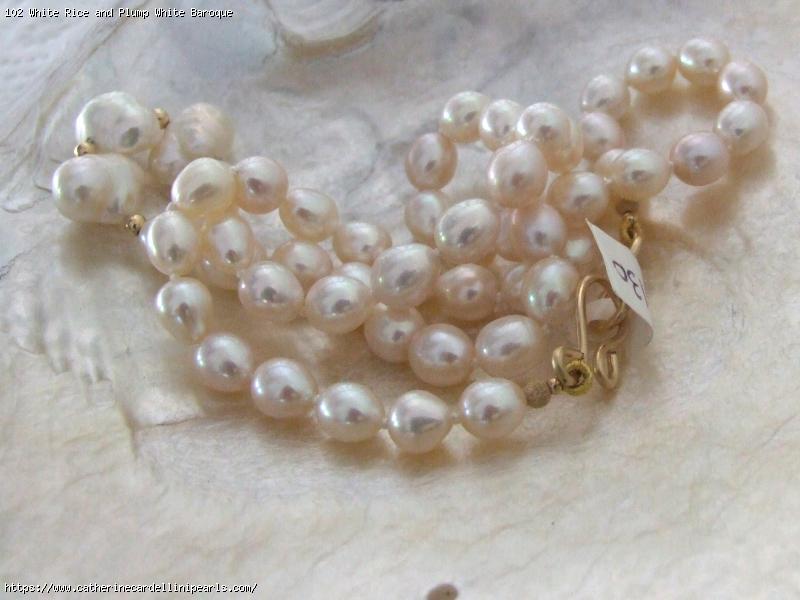 White Rice and Plump White Baroque Freshwater Pearl Necklace