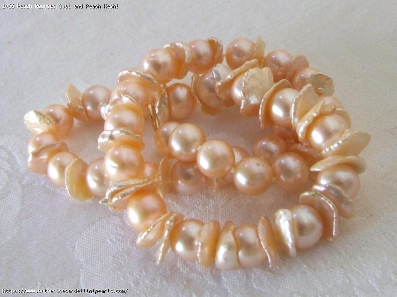 Peach Rounded Oval and Peach Keshi Cornflake Freshwater Pearl Necklace 