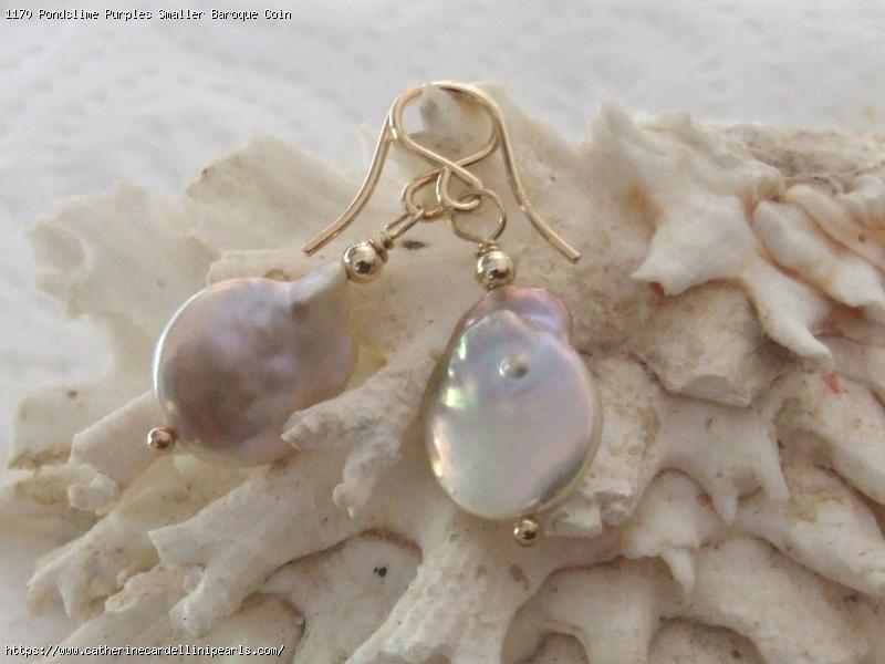 Pondslime Purples Smaller Baroque Coin Freshwater Pearl Drop Earrings