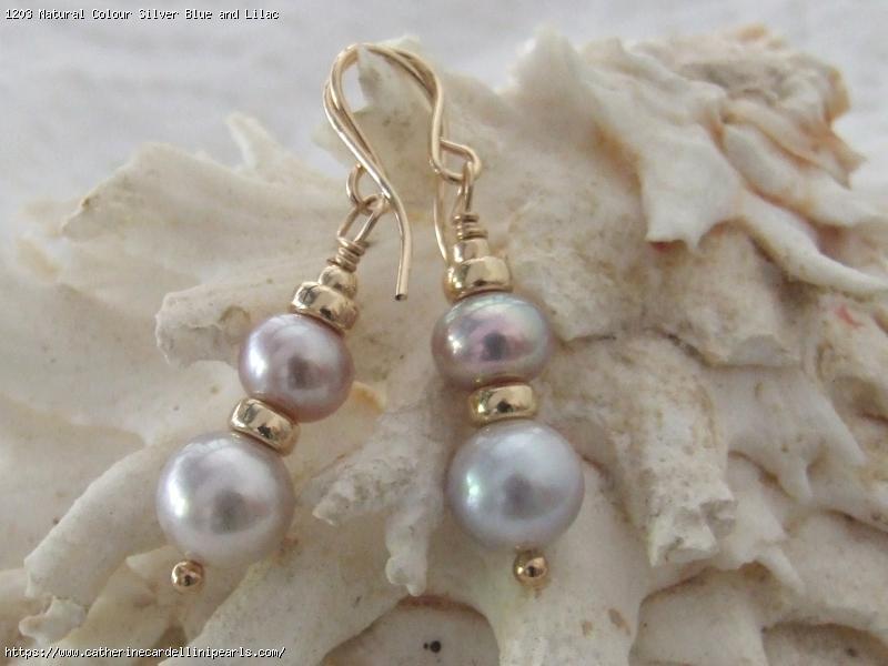 Natural Colour Silver Blue and Lilac Freshwater Pearl Drop Earrings