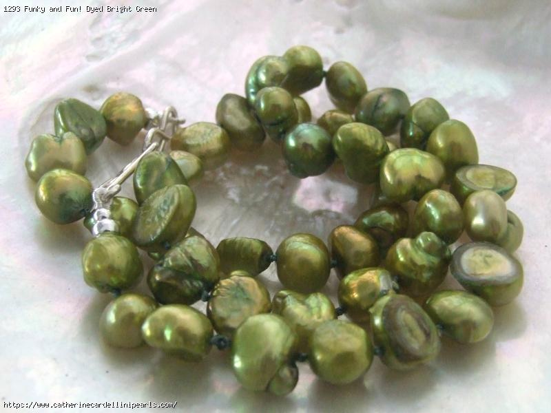 Funky and Fun! Dyed Bright Green Freshwater Pearl Necklace