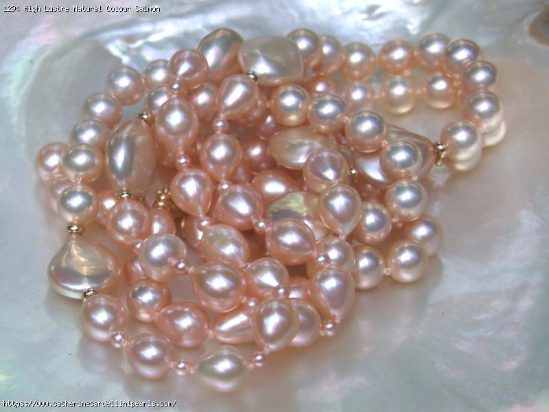 High Lustre Natural Colour Salmon Mixed Freshwater Pearl Rope