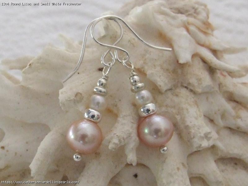 Round Lilac and Small White Freshwater Pearl Drop Earrings