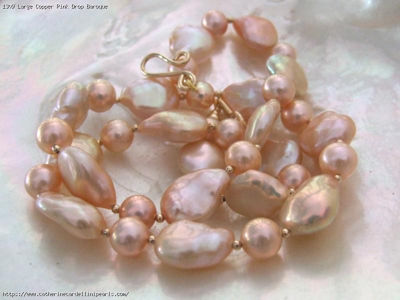 Large Copper Pink Drop Baroque Freshwater Pearl Necklace