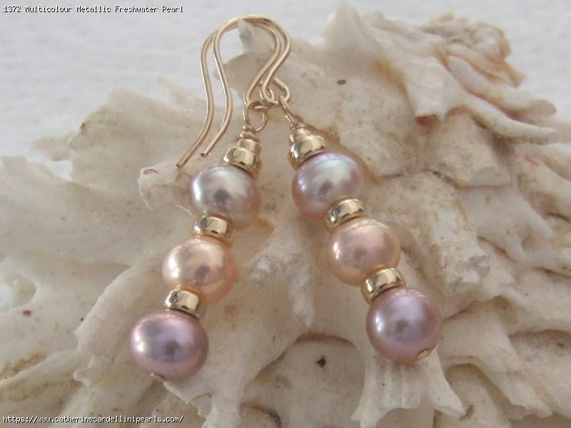 Multicolour Metallic Freshwater Pearl Earrings