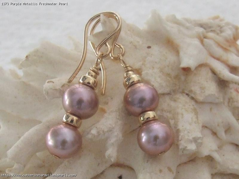 Purple Metallic Freshwater Pearl Earrings