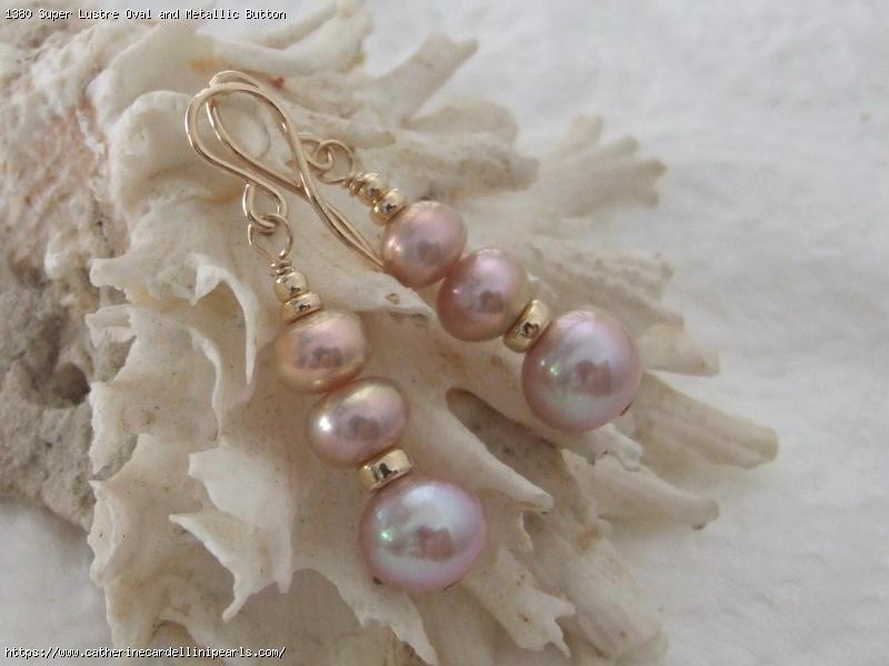 Super Lustre Oval and Metallic Button Lilac Freshwater Pearl Earrings
