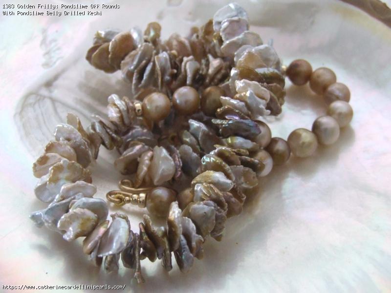 Golden Frilly: Pondslime Off Rounds With Pondslime Belly Drilled Keshi Freshwater Pearl Necklace