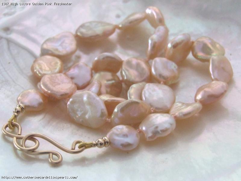 High Lustre Golden Pink Freshwater Pearl Keshi Necklace