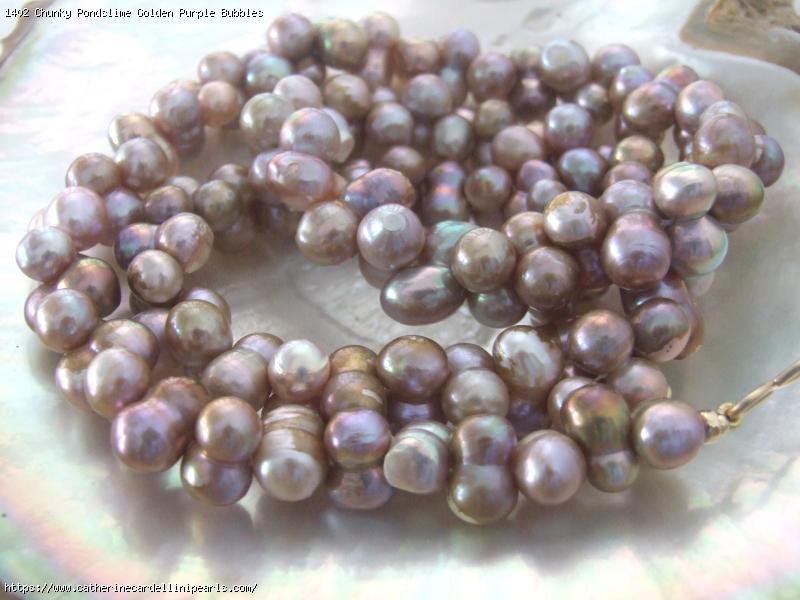 Chunky Pondslime Golden Purple Bubbles Freshwater Pearl Longer Necklace