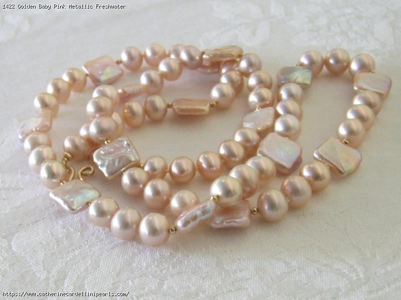 Golden Baby Pink Metallic Freshwater Pearl Longer Necklace