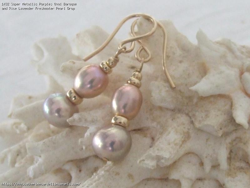 Super Metallic Purples Oval Baroque and Rice Lavender Freshwater Pearl Drop Earrings