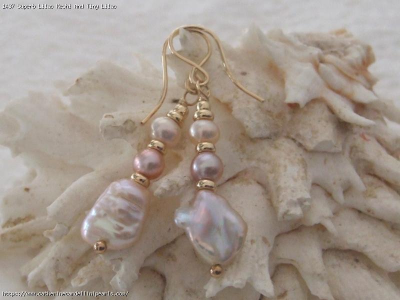 Superb Lilac Keshi And Tiny Lilac Buttons Freshwater Pearl Earrings