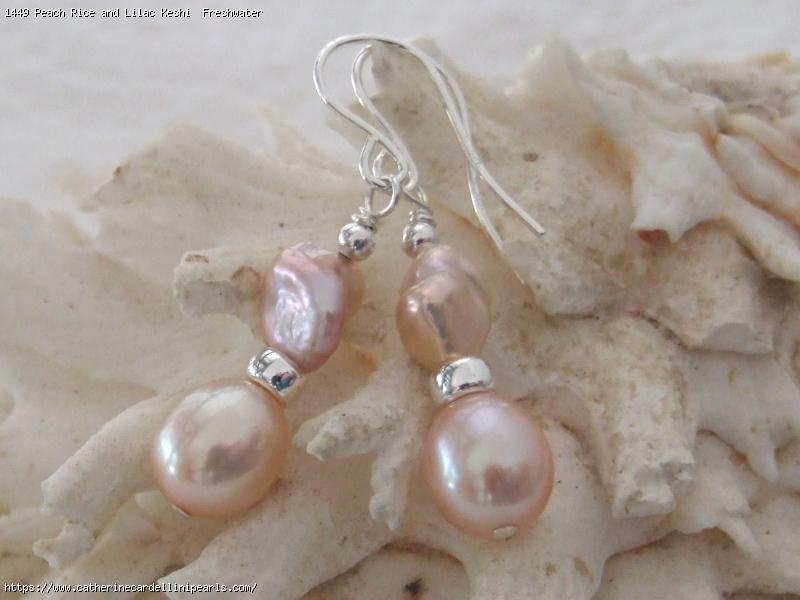 Peach Rice and Lilac Keshi  Freshwater Pearl Earrings