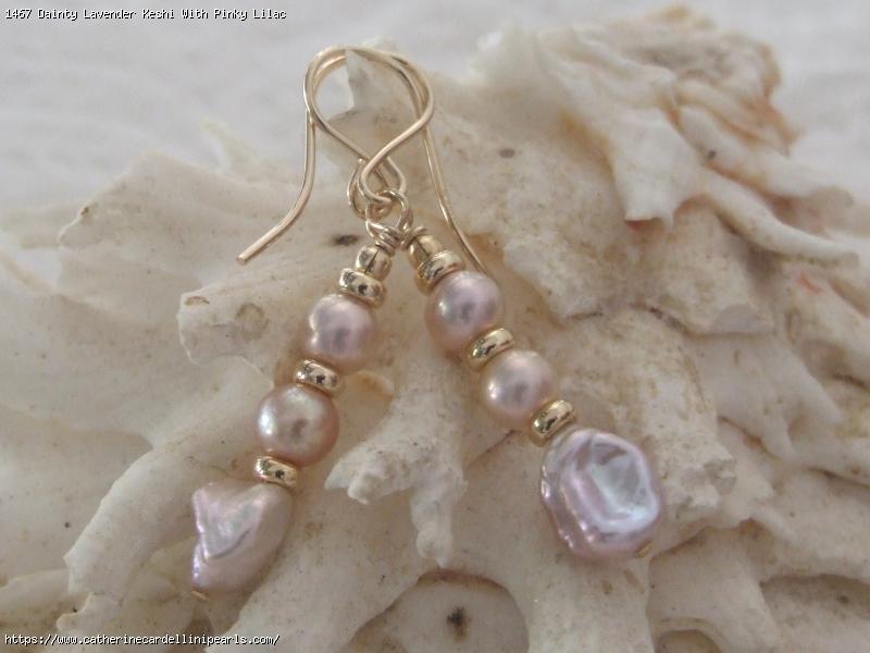 Dainty Lavender Keshi With Pinky Lilac Button Freshwater Pearl Earrings