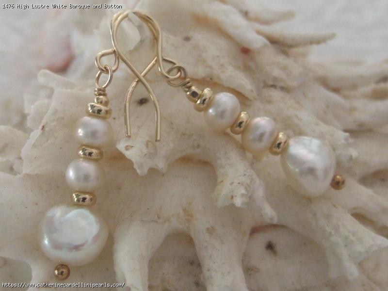 High Lustre White Baroque and Button Freshwater Pearl Earrings