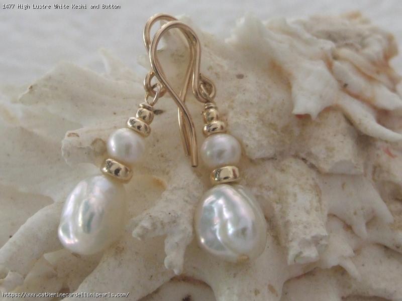 High Lustre White Keshi and Button Freshwater Pearl Earrings