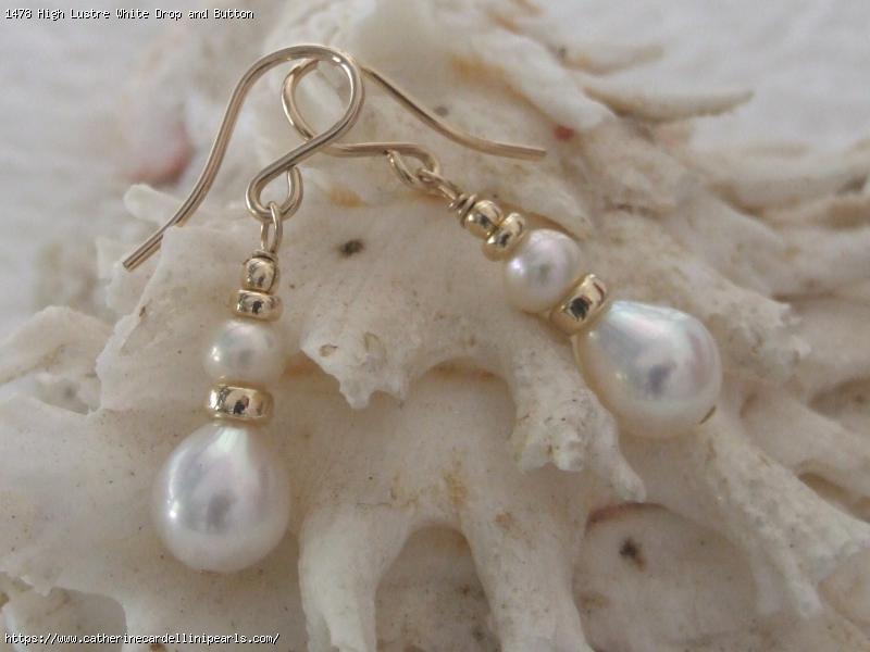High Lustre White Drop and Button Freshwater Pearl Earrings
