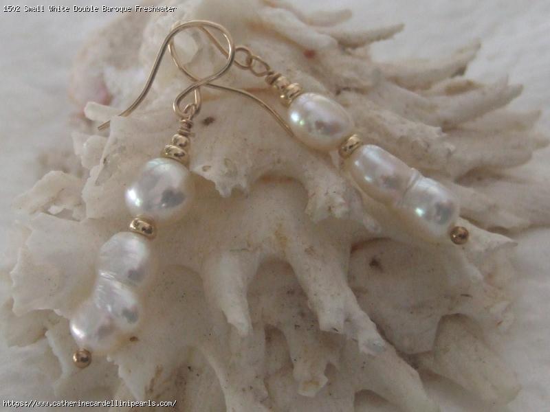 Small White Double Baroque Freshwater Pearl Drop earrings 