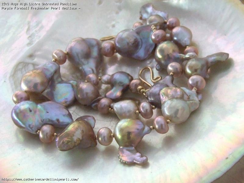 Huge High Lustre Untreated Pondslime Purple Fireball Freshwater Pearl Necklace - Cindy