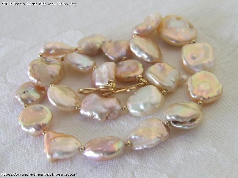 Metallic Golden Pink Keshi Freshwater Pearl Necklace - Simona