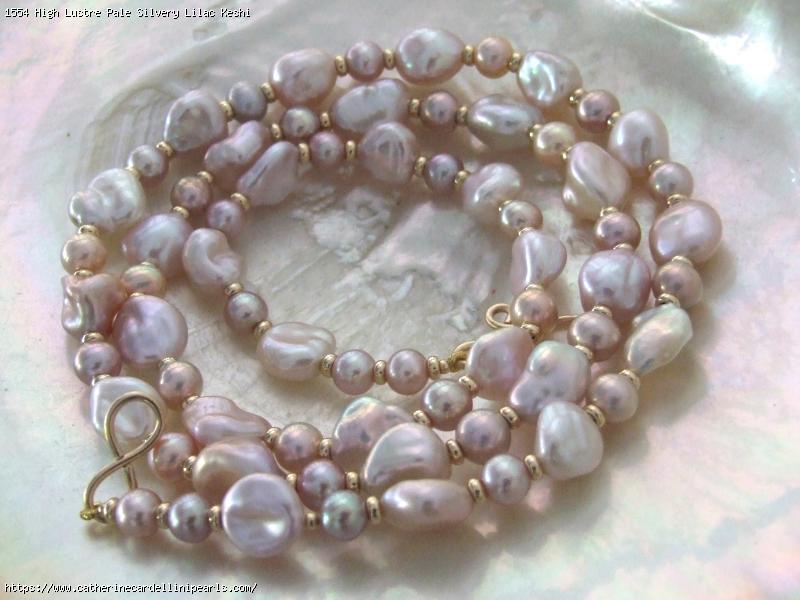 High Lustre Pale Silvery Lilac Keshi Freshwater Pearl Longer Necklace
