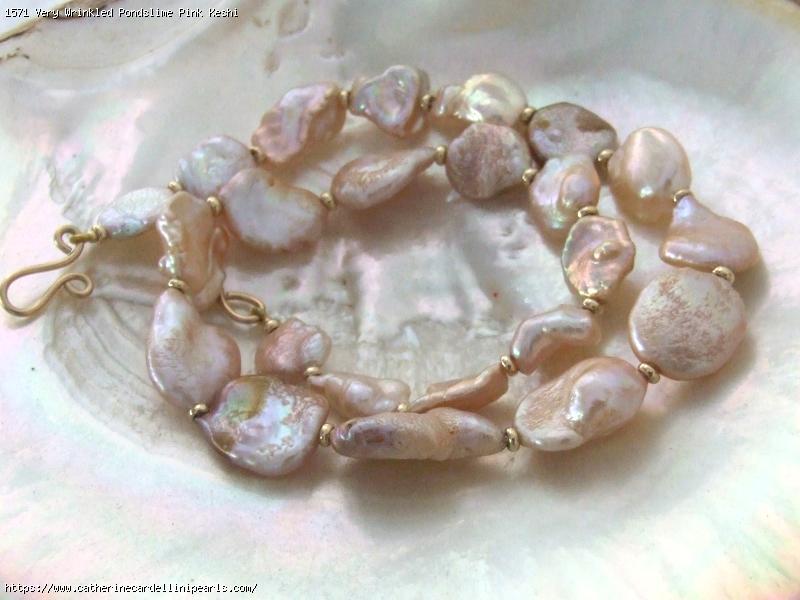 Very Wrinkled Pondslime Pink Keshi Freshwater Pearl Necklace