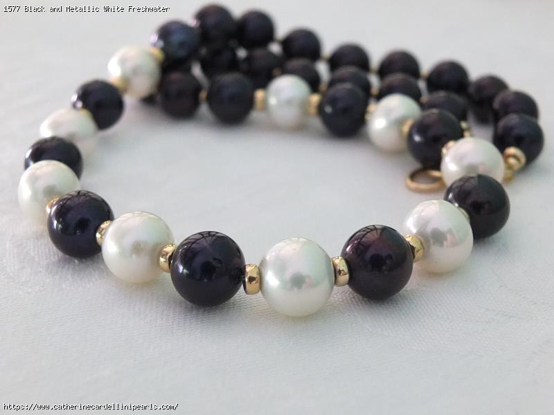 Black and Metallic White Freshwater Pearl Necklace