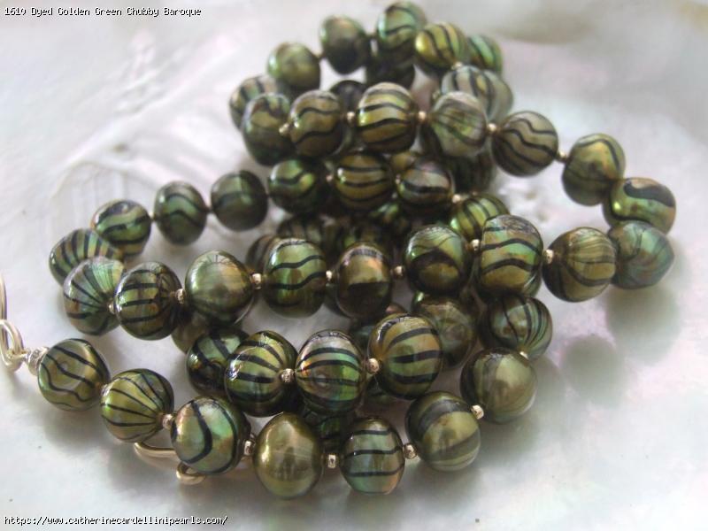 Dyed Golden Green Chubby Baroque Freshwater Pearl Longer Necklace