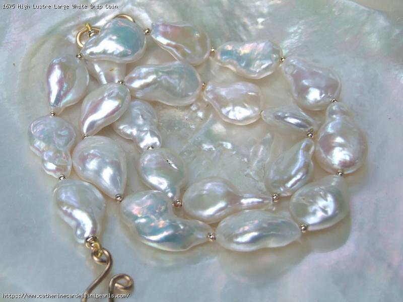 High Lustre Large White Drip Coin Freshwater Pearl Necklace
