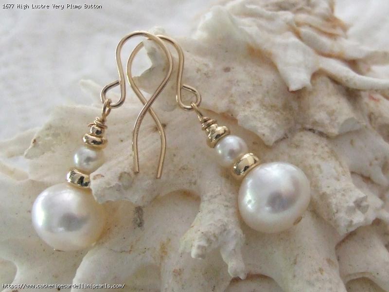 High Lustre Very Plump Button Freshwater Pearl Earrings