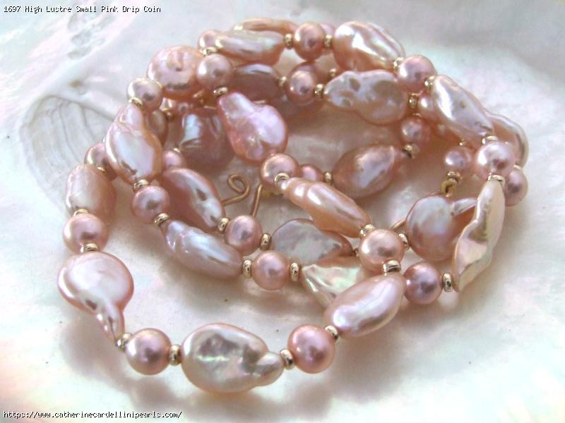 High Lustre Small Pink Drip Coin Freshwater Pearl Longer Necklace