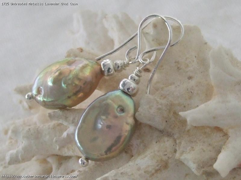 Untreated Metallic Lavender Oval Coin Freshwater Pearl Earrings