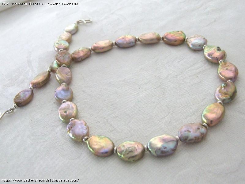 Untreated Metallic Lavender Pondslime Oval Coin Freshwater Pearl Necklace