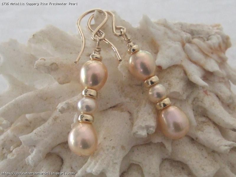 Metallic Coppery Rice Freshwater Pearl Drop Earrings