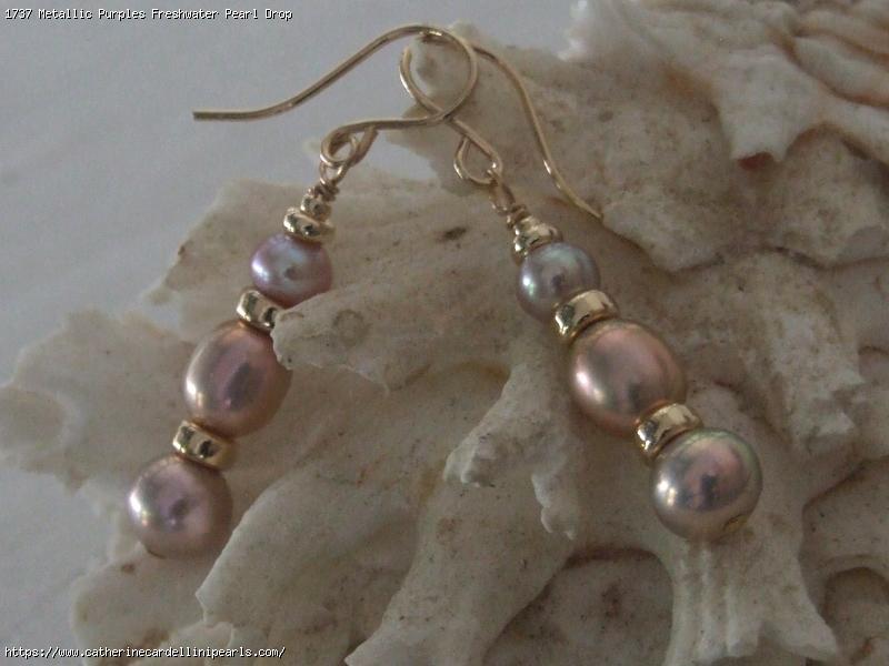 Metallic Purples Freshwater Pearl Drop Earrings