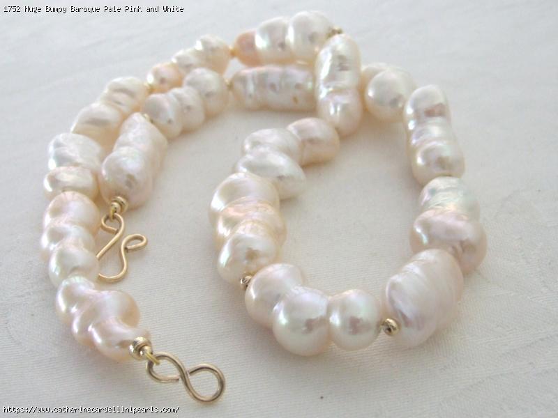 Huge Bumpy Baroque Pale Pink and White Freshwater Pearl Necklace