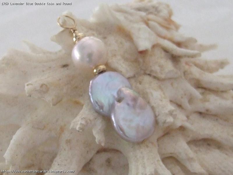 Lavender Blue Double Coin and Round Metallic Freshwater Pearl Pendant
