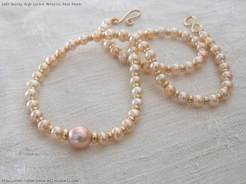 Dainty High Lustre Metallic Pale Peach Freshwater Pearl Necklace