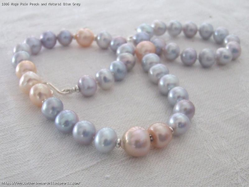 Huge Pale Peach and Natural Blue Grey High Lustre Oval Freshwater Pearl Necklace