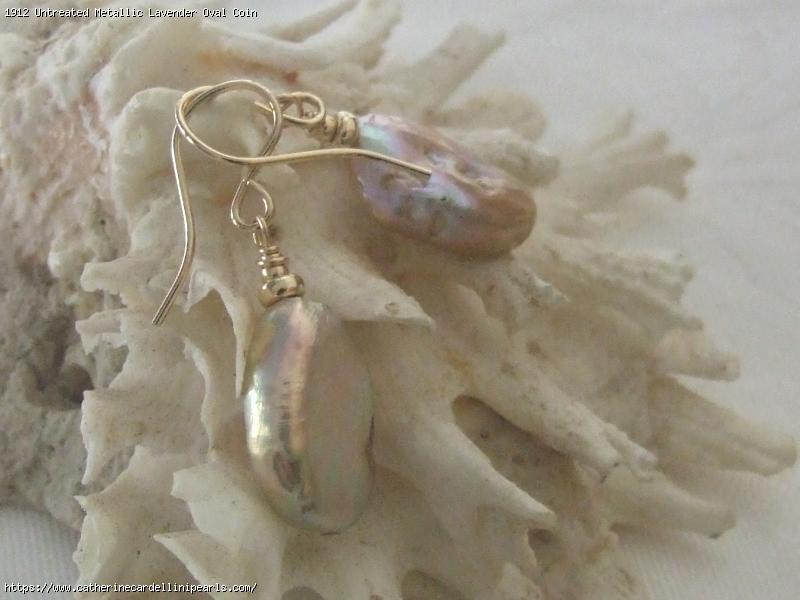 Untreated Metallic Lavender Oval Coin Freshwater Pearl Earrings