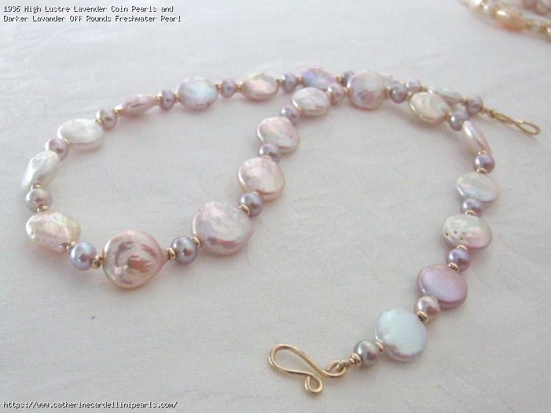 High Lustre Lavender Coin Pearls and Darker Lavander Off Rounds Freshwater Pearl Necklace