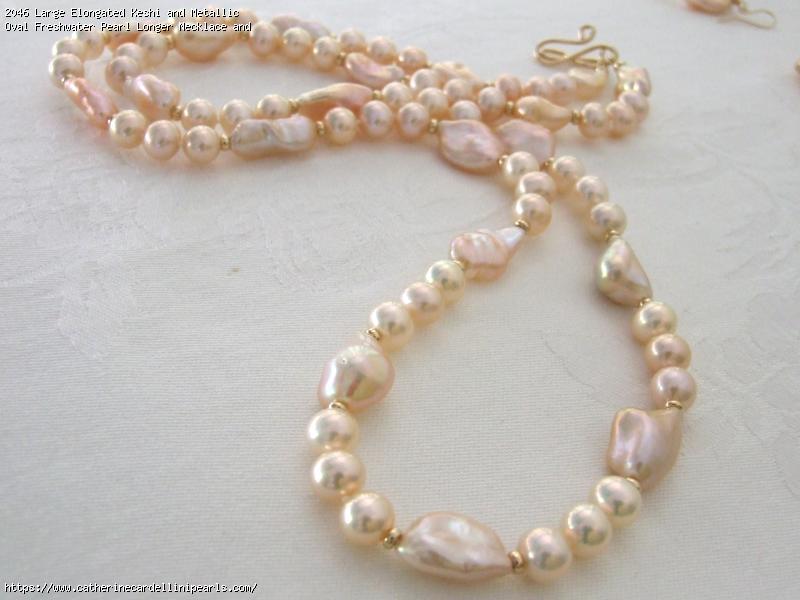 Large Elongated Keshi and Metallic Oval Freshwater Pearl Longer Necklace and Earring Set