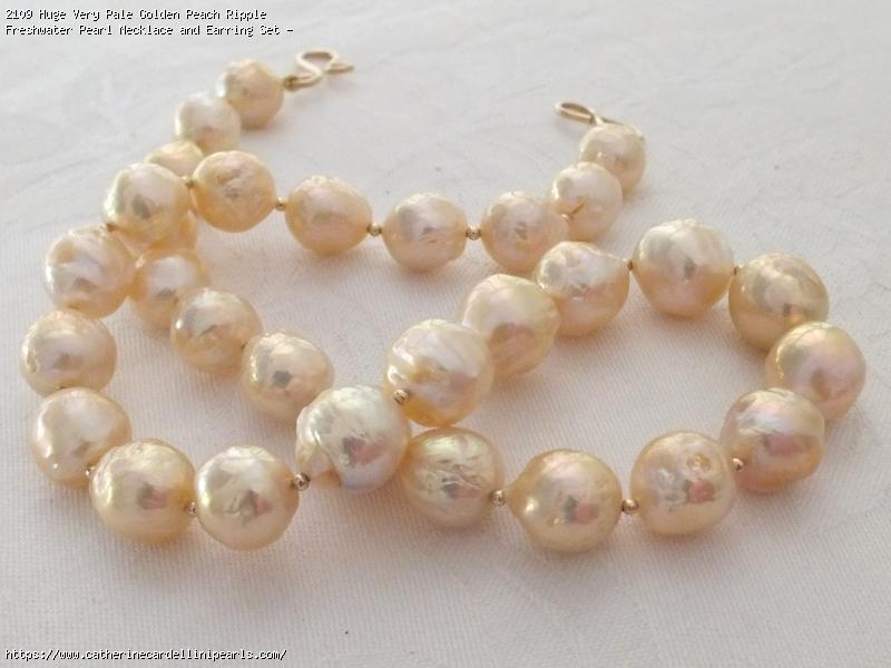 Huge Very Pale Golden Peach Ripple Freshwater Pearl Necklace and Earring Set - Greg