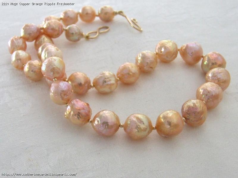 Huge Copper Orange Ripple Freshwater Pearl Necklace and Earring Set  - Lori