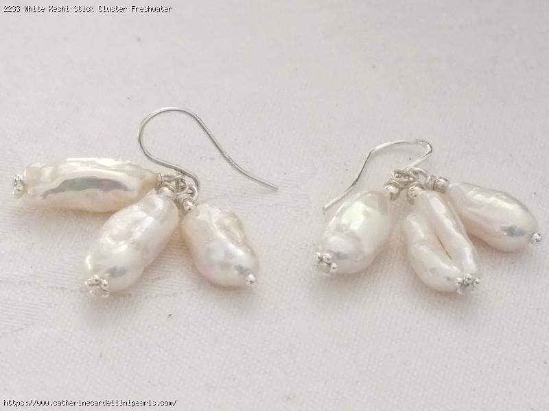 White Keshi Stick Cluster Freshwater Pearl Earrings