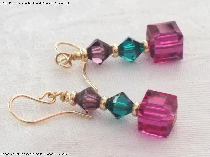 Fuchsia Amethyst and Emerald Swarovski Crystal Earrings