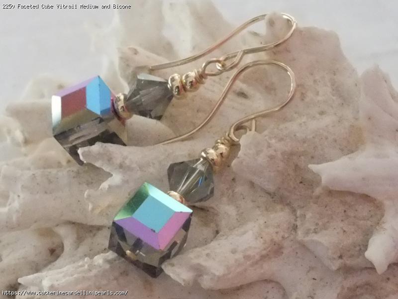 Faceted Cube Vitrail Medium and Bicone Swarovski Crystal Earrings