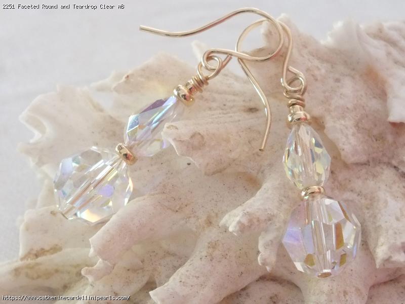 Faceted Round and Teardrop Clear AB Swarovski Crystal Earrings